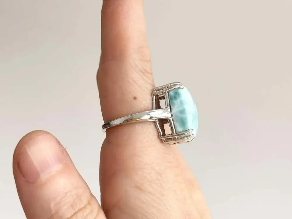 Larimar Solitaire Cabochon Gemstone Sterling Silver Claw Prong Set 925 Vintage R